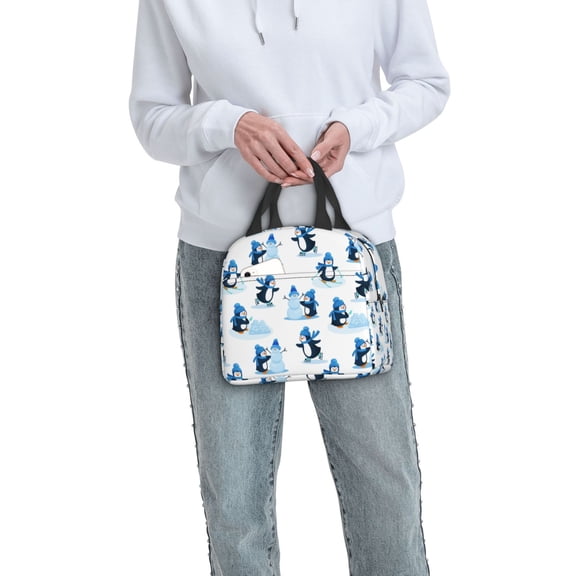Ratiio Penguin Winter Fun Print Lunch Bag Lunch Box Insulated Lunch Bag Adult Lunch Box for Men and Women