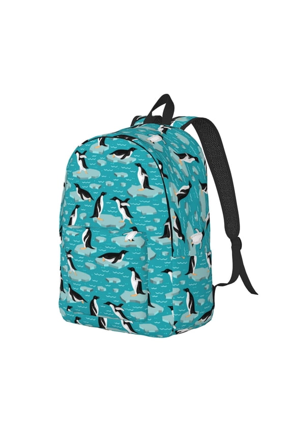 Penguins On The Ice In The Sea Print Canvas Backpack for Women & Men Retro Aesthetic Rucksack Basic Backpack for High School/College Students Travel Laptop Bag