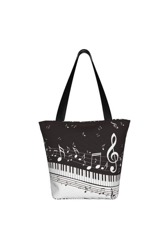 Piano Keys With Musical Notes Print Shoulder Bag for Women, Polyester Crossbody Purse Lightweight Handbag for Daily Travel and Casual Use