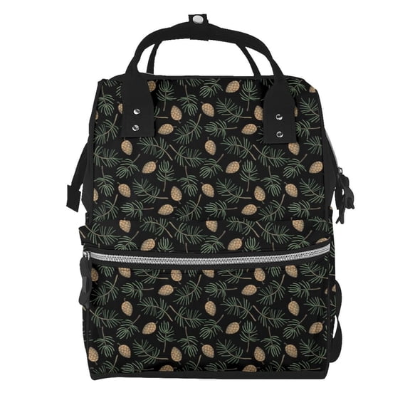 Ratiio Pine Cone Woodland Pattern Mummy Backpack - Waterproof Twill Canvas, Large Capacity Diaper Bag with Multiple Pockets and Adjustable Straps