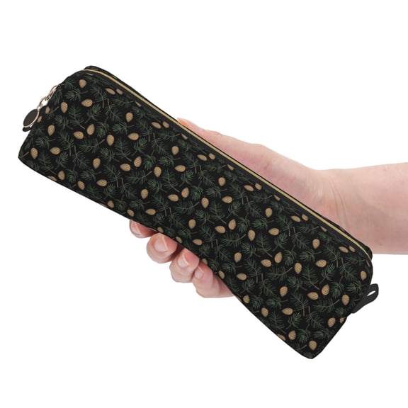 Ratiio Pine Cone Woodland Pattern Pattern Leather Pencil Case, Pencil Pouch with Durable Zipper, Compact and Stylish Organizer for Stationery, Art Supplies, Travel Essentials