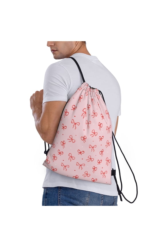 Pink Bows1 Print Drawstring Backpack Bag Sport Gym Sackpack Heavy Duty String Backpack for Men Women