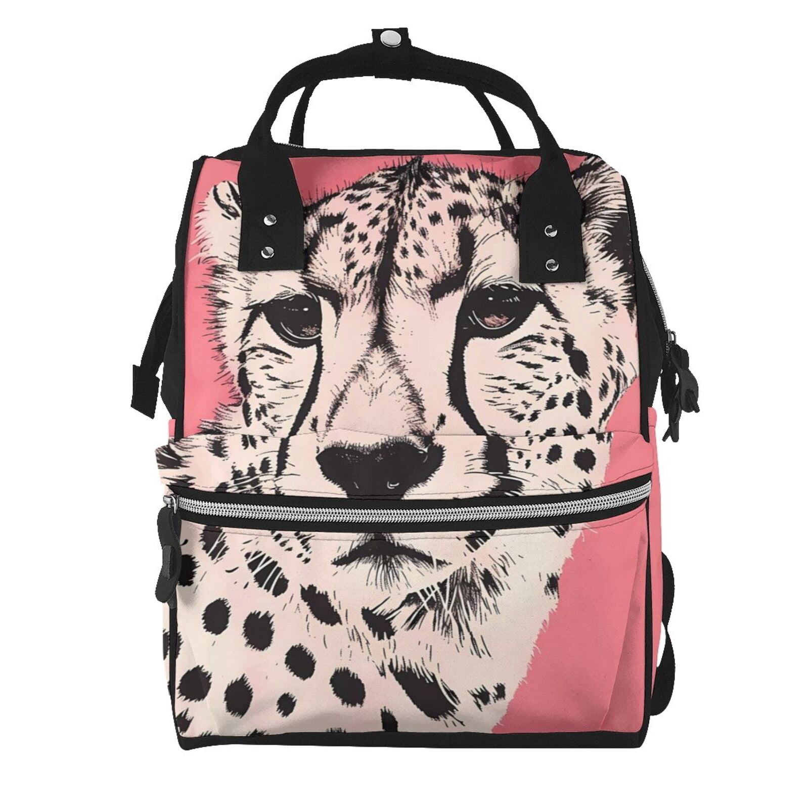 Ratiio Pink Cheetah Art Mummy Backpack - Waterproof Twill Canvas, Large Capacity Diaper Bag with Multiple Pockets and Adjustable Straps