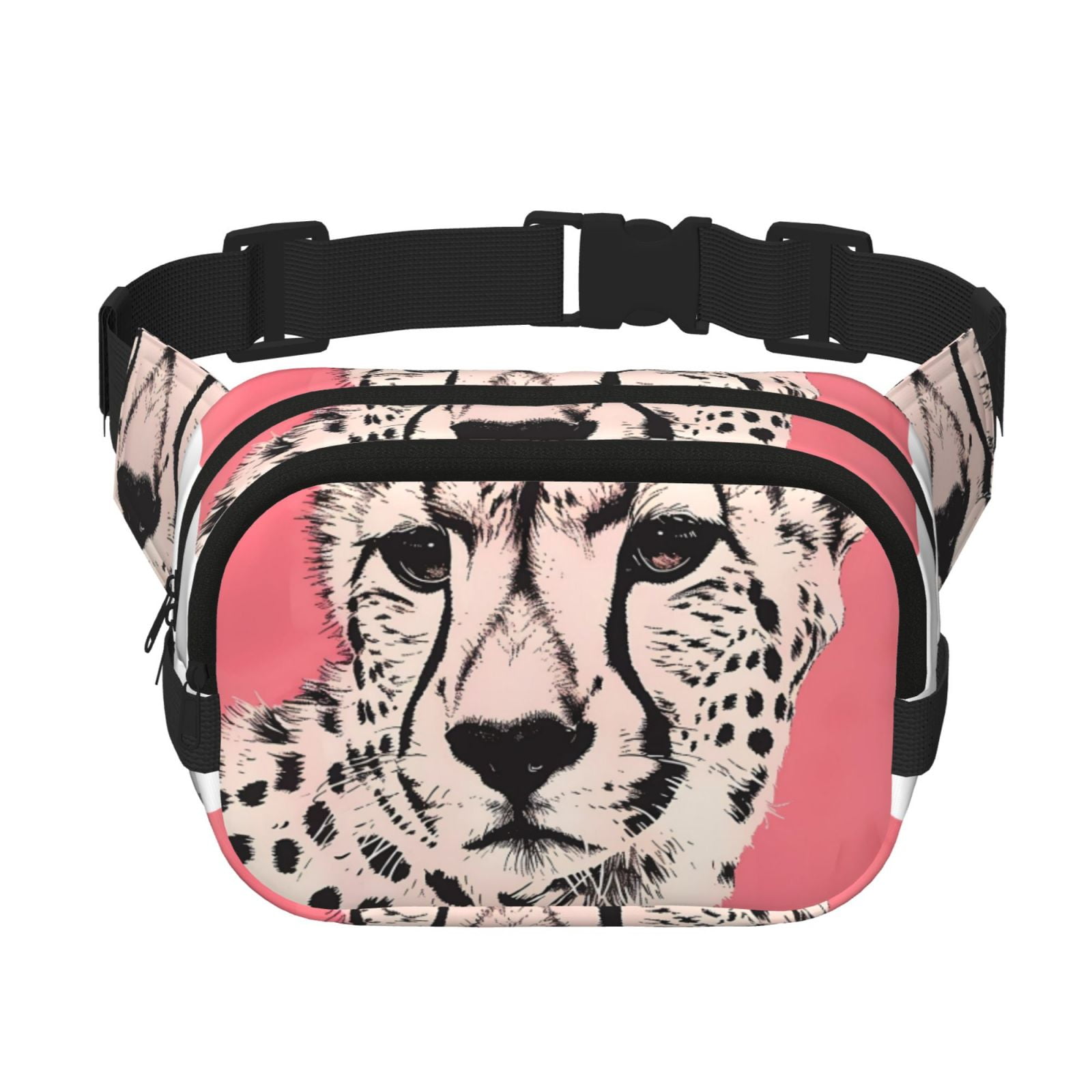 Ratiio Pink Cheetah Art Pattern Square Double Layer Waist Bag, Durable Twill Fabric Waist Pack with Adjustable Belt,Outdoor Hiking, Running, Travel Waist Bag