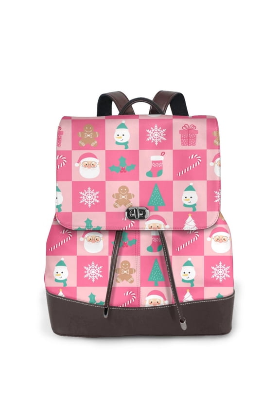 Pink Christmas Cheer Pattern Womens Backpack Purse Leather Backpack Purse for Women Travel Fashion Backpack Designer Ladies Shoulder Bags