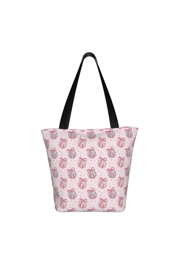 Pink Disco Ball Print Shoulder Bag for Women, Polyester Crossbody Purse Lightweight Handbag for Daily Travel and Casual Use