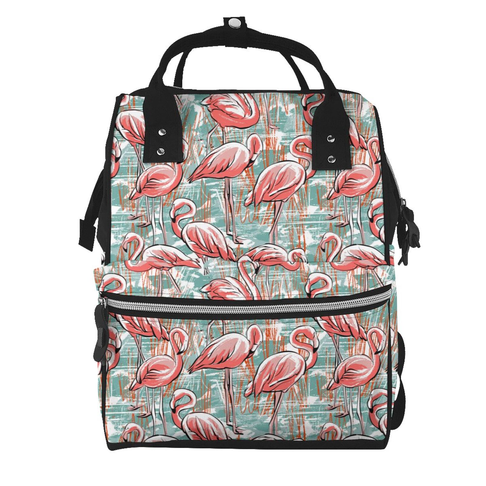 Ratiio Pink Flamingo Mummy Backpack - Waterproof Twill Canvas, Large Capacity Diaper Bag with Multiple Pockets and Adjustable Straps