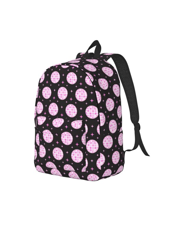 Pink Groovy Disco Ball Print Canvas Backpack for Women & Men Retro Aesthetic Rucksack Basic Backpack for High School/College Students Travel Laptop Bag