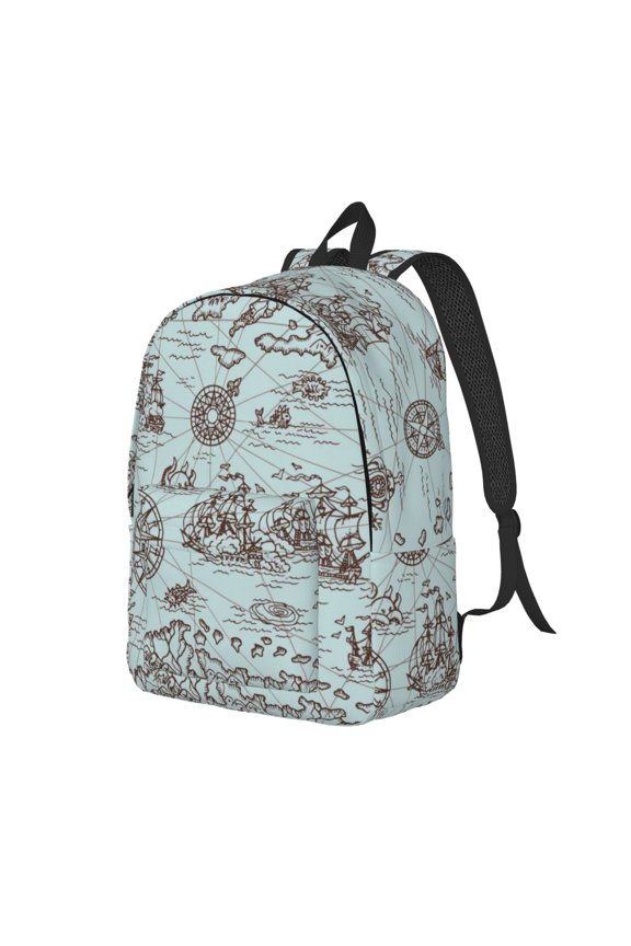 Pirate Adventure Map Print Canvas Backpack for Women & Men Retro Aesthetic Rucksack Basic Backpack for High School/College Students Travel Laptop Bag