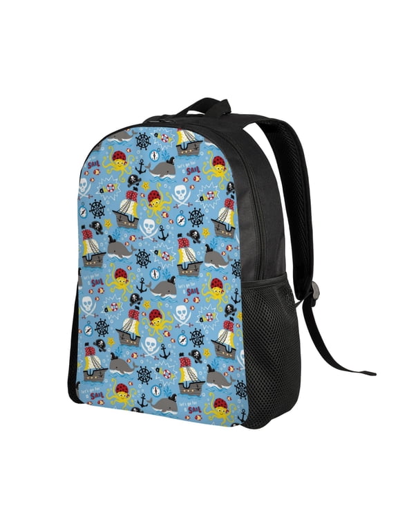 Pirate Marine Animals Print Backpack with Padded 15-inch Laptop Sleeve- Spacious and Durable Daypack for Work and Travel