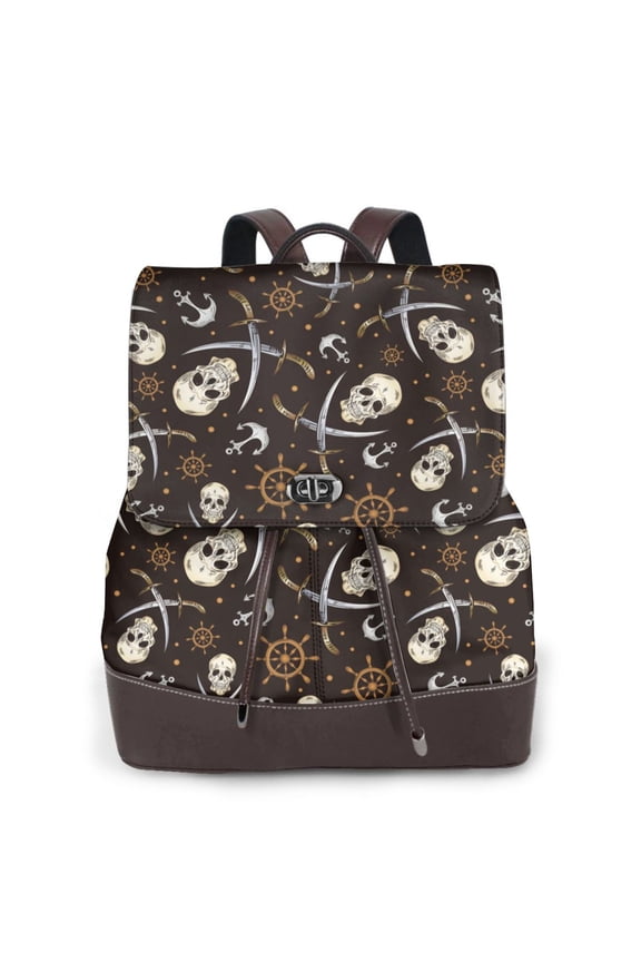 Pirate Skulls Pattern Womens Backpack Purse Leather Backpack Purse for Women Travel Fashion Backpack Designer Ladies Shoulder Bags