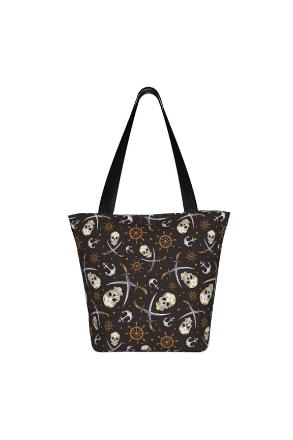 Pirate Skulls Print Shoulder Bag for Women, Polyester Crossbody Purse Lightweight Handbag for Daily Travel and Casual Use