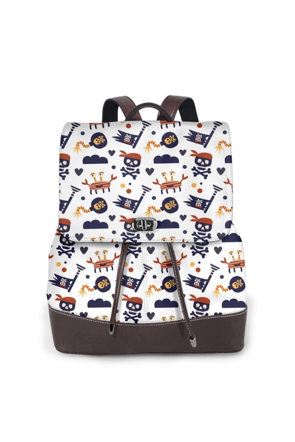 Pirate Theme Pattern Womens Backpack Purse Leather Backpack Purse for Women Travel Fashion Backpack Designer Ladies Shoulder Bags