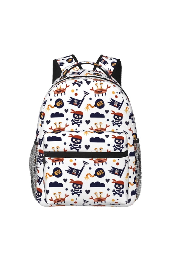 Pirate Theme Print Eco-Friendly Casual Backpack, Water-Resistant Polyester Canvas Daypack with Smooth Zippers, Comfortable & Durable Travel Bag with Laptop Compartment