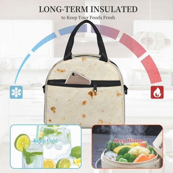 Ratiio Pita Tortilla Pattern Lunch Bag ,Insulated Lunch Box, Small Leakproof Cooler Food Lunch Containers Reusable High Capacity Lunch Tote Bags