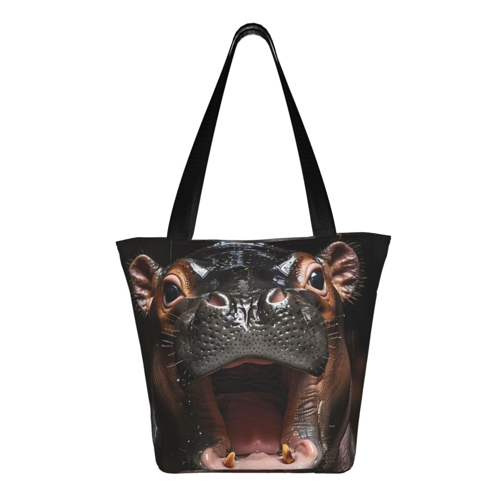Ratiio Playful Baby Hippo Splash Print Shoulder Bag for Women, Polyester Crossbody Purse Lightweight Handbag for Daily Travel and Casual Use