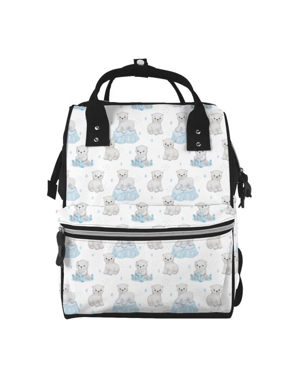 Playful Polar Bear Pals Mummy Backpack - Waterproof Twill Canvas, Large Capacity Diaper Bag with Multiple Pockets and Adjustable Straps