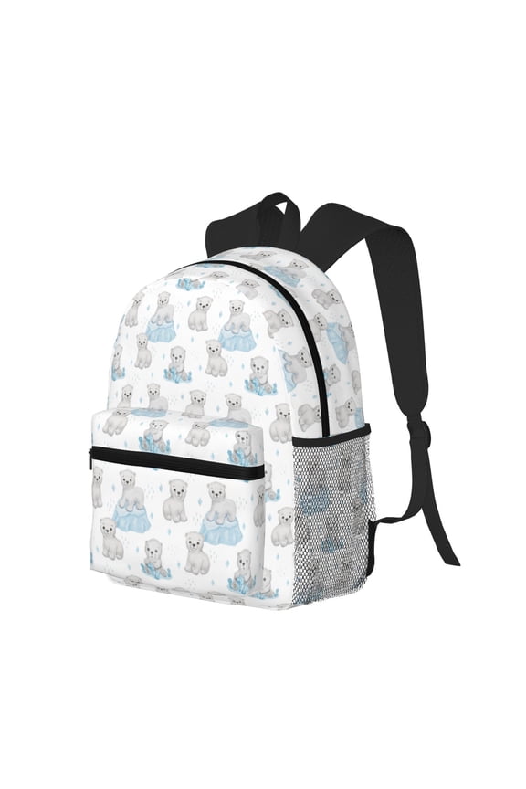 Playful Polar Bear Pals Print Casual Backpack for Men and Women, Water Resistant Oxford Fabric School Bag Lightweight Travel Daypack