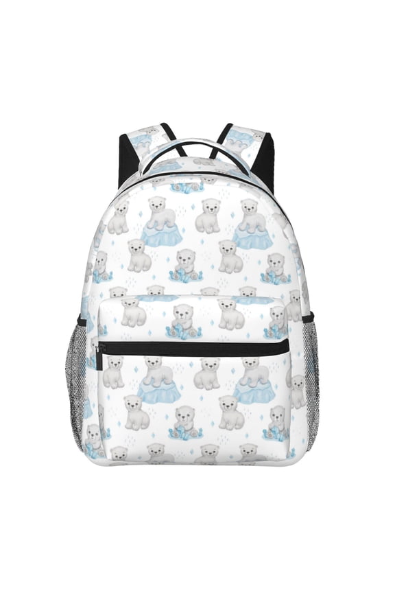 Playful Polar Bear Pals Print Eco-Friendly Casual Backpack, Water-Resistant Polyester Canvas Daypack with Smooth Zippers, Comfortable & Durable Travel Bag with Laptop Compartment