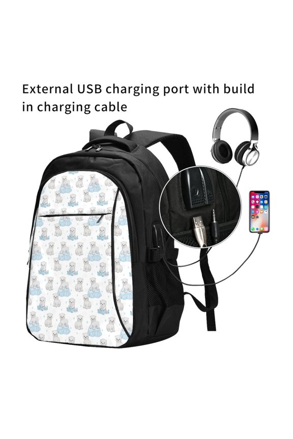 Playful Polar Bear Pals Print Travel Laptop Backpack,Slim Sturdy Laptops Backpack with USB Charging Port, Water Resistant College School Computer Bag