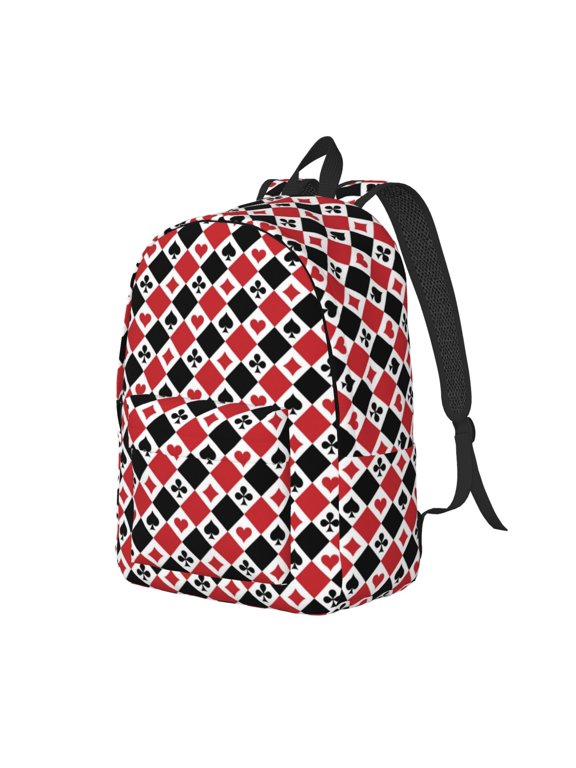 Playing Cards Print Canvas Backpack for Women & Men Retro Aesthetic Rucksack Basic Backpack for High School/College Students Travel Laptop Bag