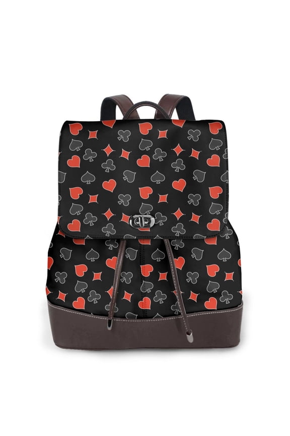 Poker Creative Symbols Pattern Womens Backpack Purse Leather Backpack Purse for Women Travel Fashion Backpack Designer Ladies Shoulder Bags