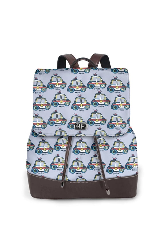 Police Car Pattern Womens Backpack Purse Leather Backpack Purse for Women Travel Fashion Backpack Designer Ladies Shoulder Bags