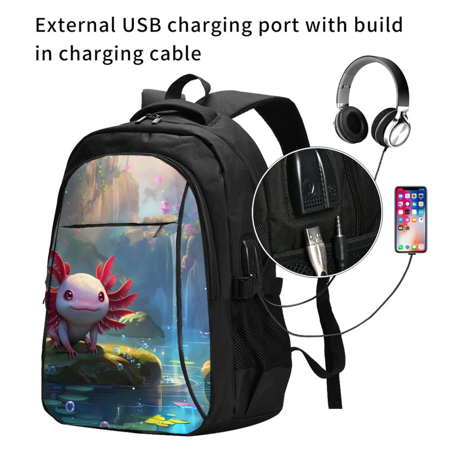 Ratiio Pond Cute Axolotl Print Travel Laptop Backpack,Slim Sturdy ...