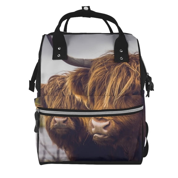 Ratiio Portrait Of Cow With Its Baby Cow Mummy Backpack - Waterproof Twill Canvas, Large Capacity Diaper Bag with Multiple Pockets and Adjustable Straps
