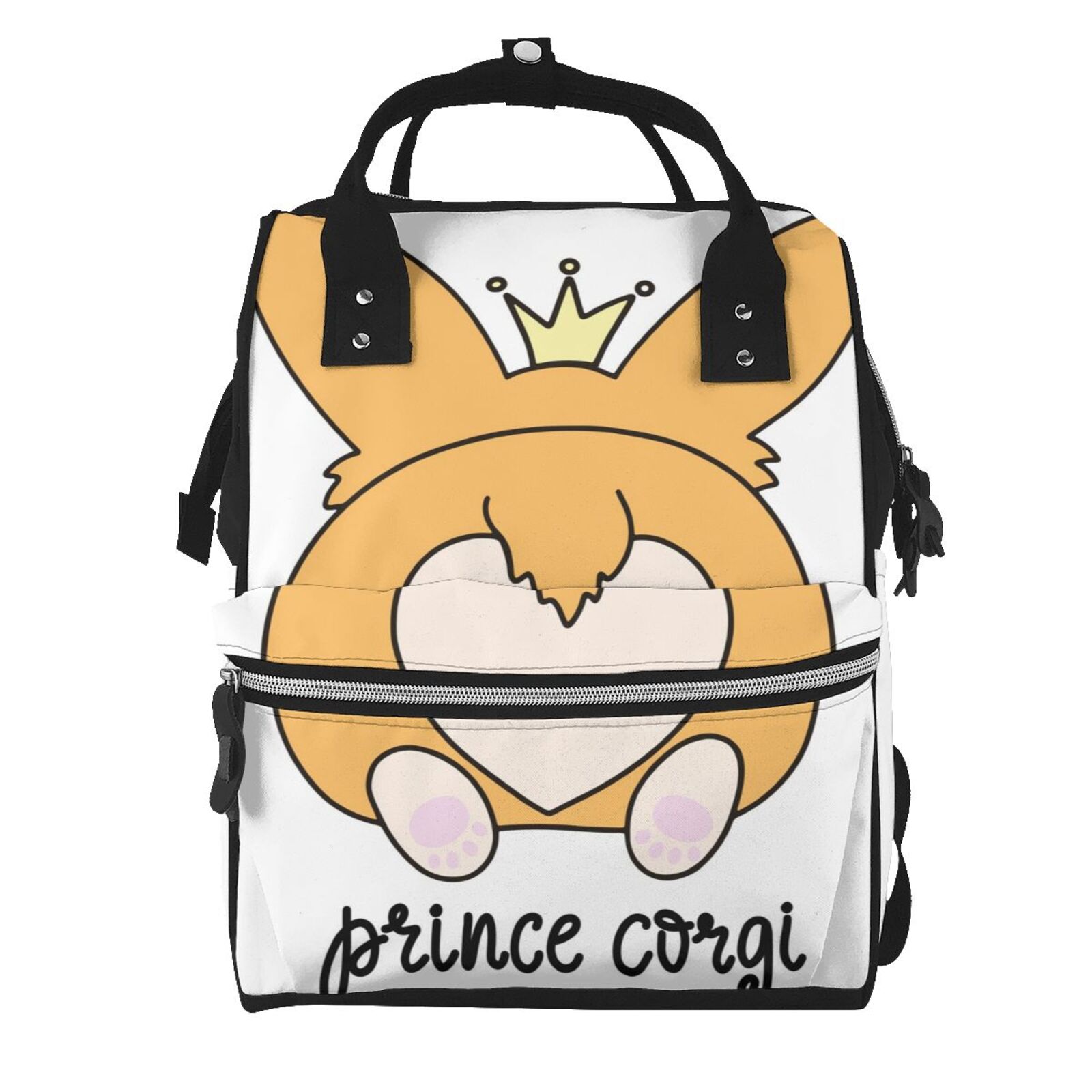 Ratiio Prince Corgi Dog Mummy Backpack - Waterproof Twill Canvas, Large Capacity Diaper Bag with Multiple Pockets and Adjustable Straps