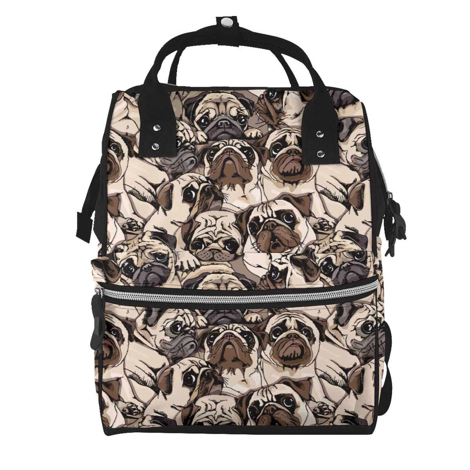 Ratiio Pug Mummy Backpack - Waterproof Twill Canvas, Large Capacity Diaper Bag with Multiple Pockets and Adjustable Straps