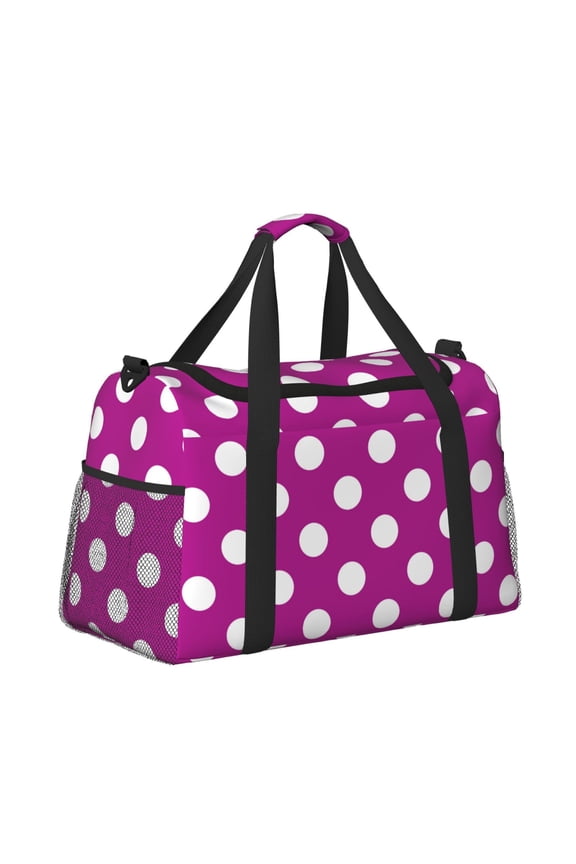 Purlpe And White Polka Dot Pattern Hand Travel Bag, Weekender Carry On for Women Men, Sports Gym Bag, Workout Duffel Bag, Overnight Shoulder Bag fit 15.6 Inch Laptop