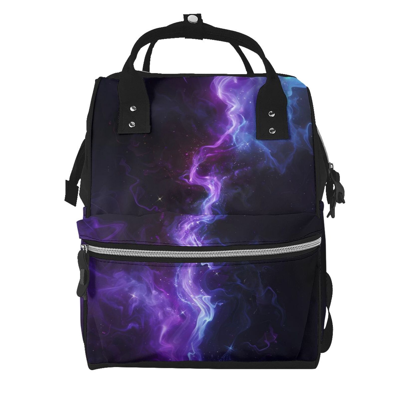 Ratiio Purple And Blue Nebula Mummy Backpack - Waterproof Twill Canvas, Large Capacity Diaper Bag with Multiple Pockets and Adjustable Straps
