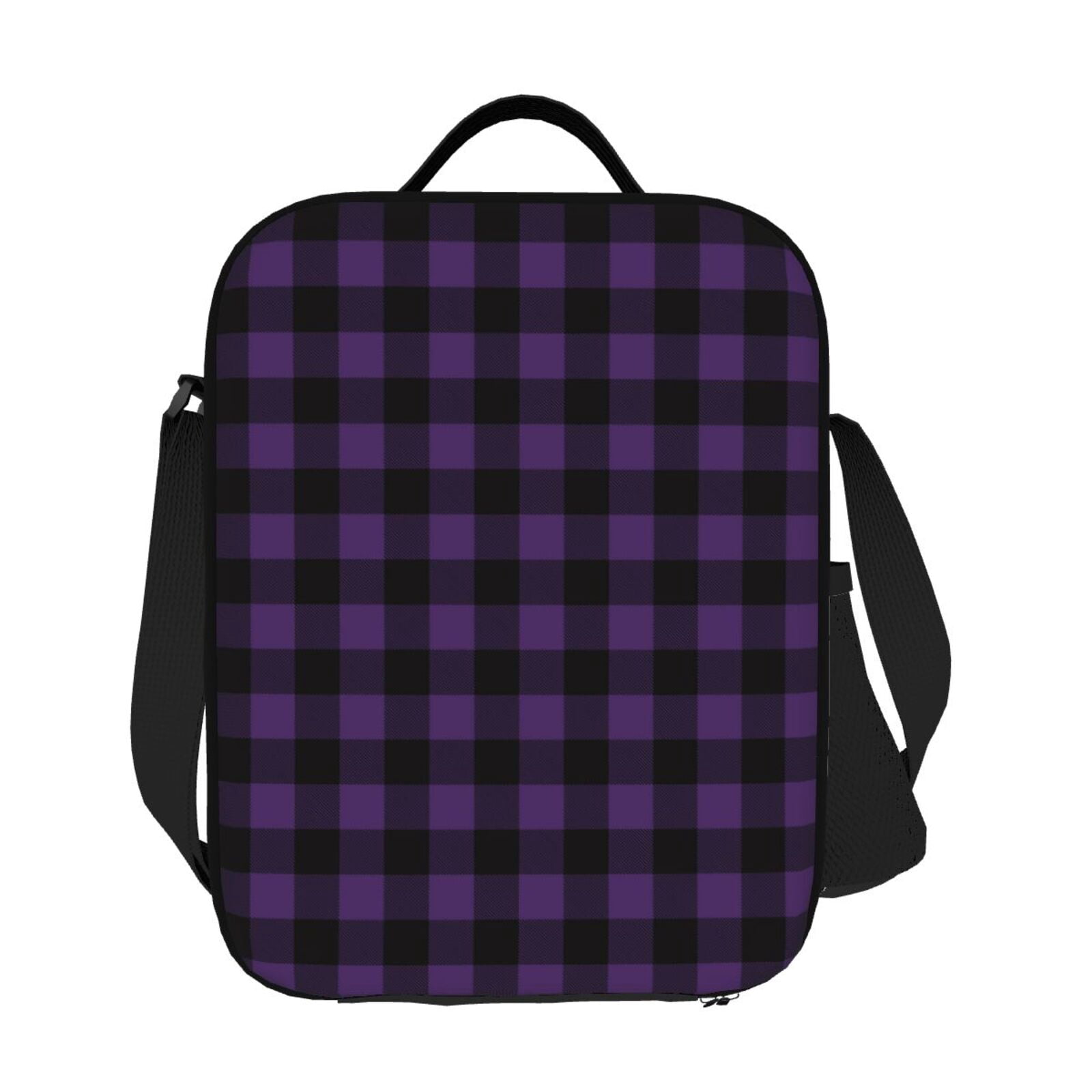 Ratiio Purple Black Plaid Print Lunch Box - Reusable Lunch Bag Men Adult Women- Insulated LunchBox