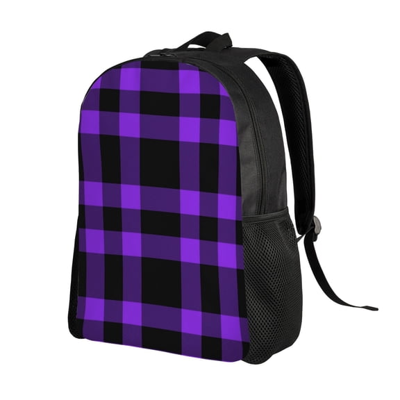 Ratiio Purple Buffalo Plaid Print Backpack with Padded 15-inch Laptop Sleeve- Spacious and Durable Daypack for Work and Travel
