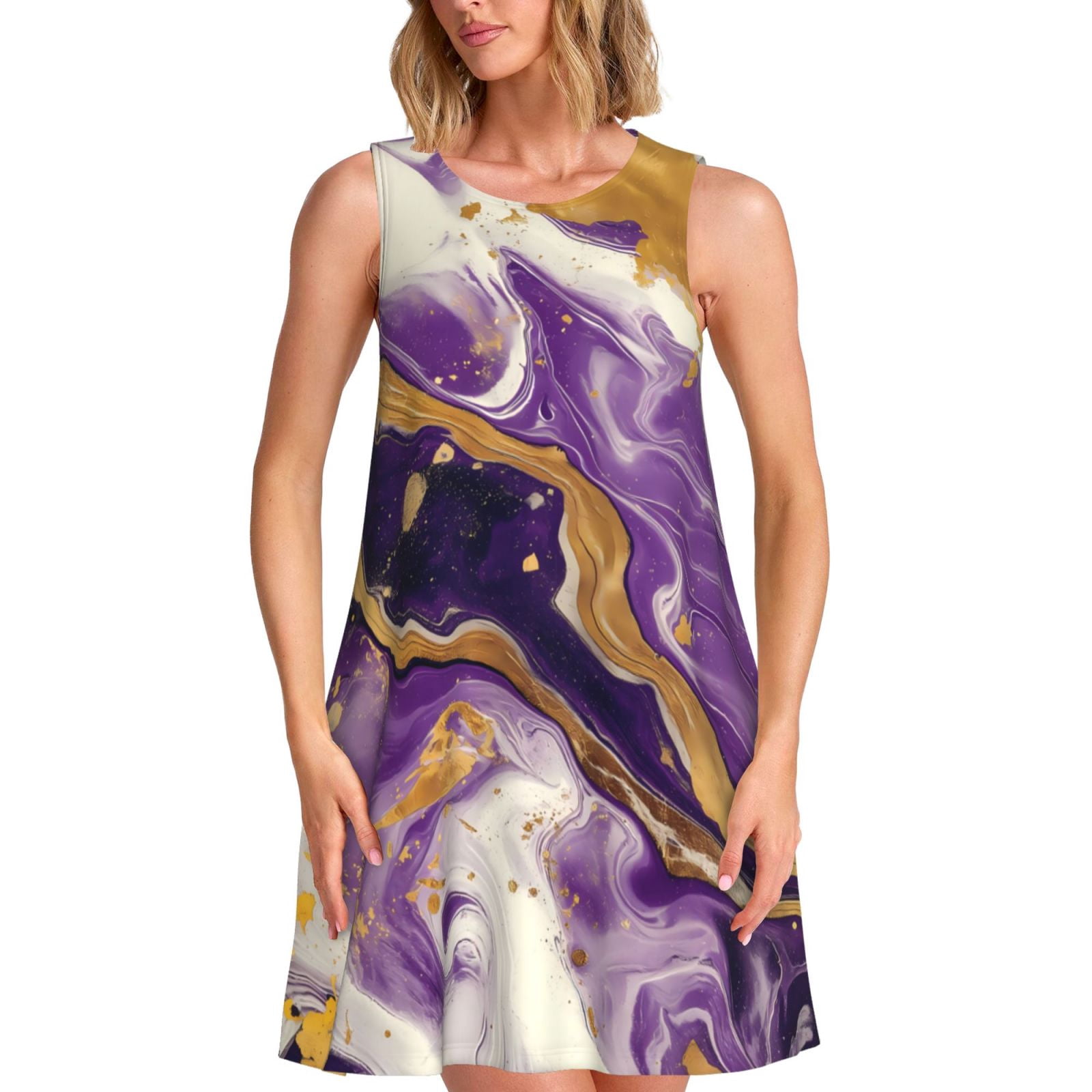 strapless open back dress Dark Purple Designer Marble Foil Work Flared Dress Set M main image 1