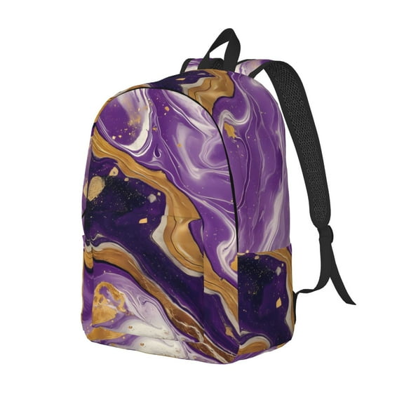 Ratiio Purple Gold Marble Swirls Print Canvas Backpack for Women & Men Retro Aesthetic Rucksack Basic Backpack for High School/College Students Travel Laptop Bag