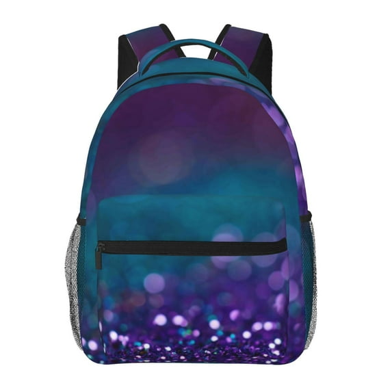 Ratiio Purple and Green Glitter Print Eco-Friendly Casual Backpack, Water-Resistant Polyester Canvas Daypack with Smooth Zippers, Comfortable & Durable Travel Bag with Laptop Compartment