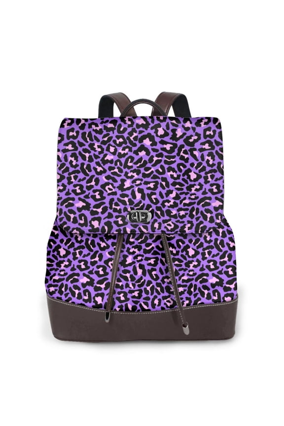 Purple Leopard Pattern Womens Backpack Purse Leather Backpack Purse for Women Travel Fashion Backpack Designer Ladies Shoulder Bags