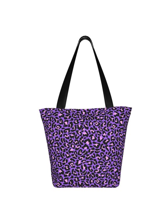 Purple Leopard Print Shoulder Bag for Women, Polyester Crossbody Purse Lightweight Handbag for Daily Travel and Casual Use