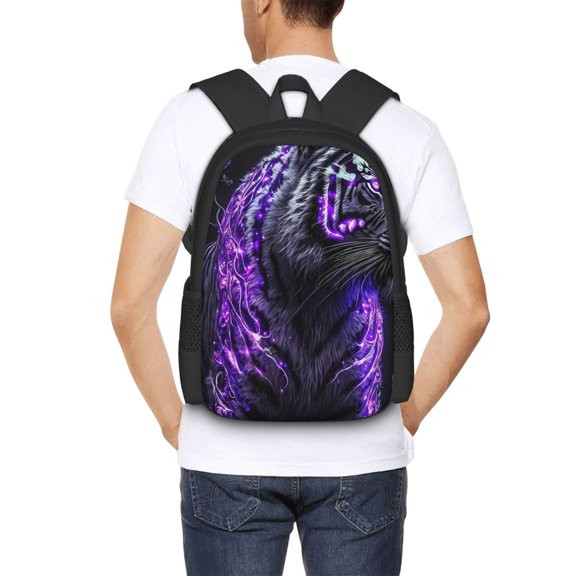 Ratiio Purple Plant White Tiger Backpack for Men and Women - Durable 600D Oxford Cloth -Large Capacity, Water-Resistant School, Travel, and Hiking Bag