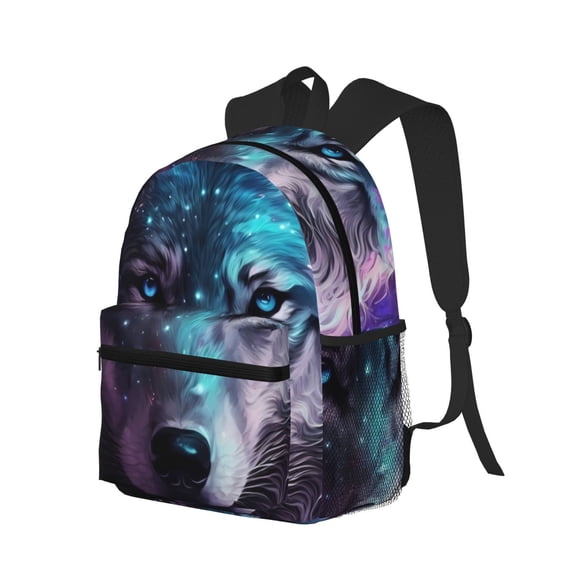 Ratiio Purple Sky Wolf Print Casual Backpack for Men and Women, Water Resistant Oxford Fabric School Bag Lightweight Travel Daypack
