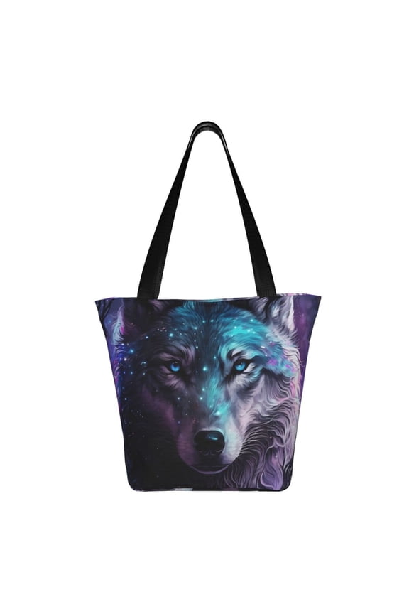 Purple Sky Wolf Print Shoulder Bag for Women, Polyester Crossbody Purse Lightweight Handbag for Daily Travel and Casual Use