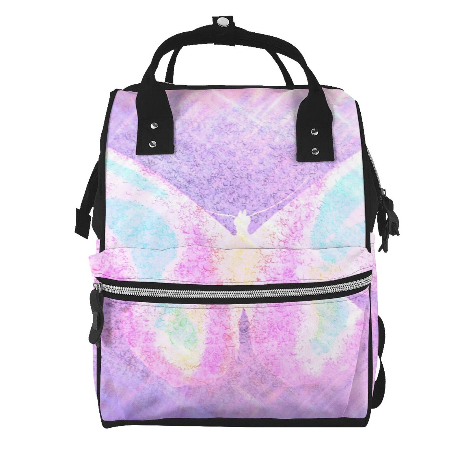 Ratiio Purple Sparkling Butterfly Mummy Backpack - Waterproof Twill Canvas, Large Capacity Diaper Bag with Multiple Pockets and Adjustable Straps
