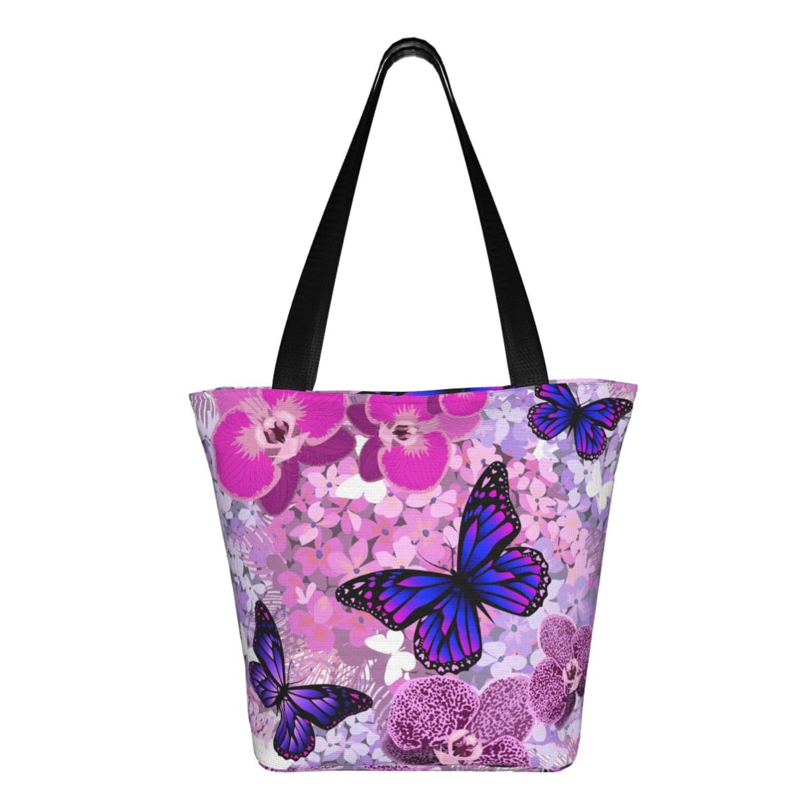 Ratiio Purple Vintage Butterfly Print Shoulder Bag for Women, Polyester Crossbody Purse Lightweight Handbag for Daily Travel and Casual Use