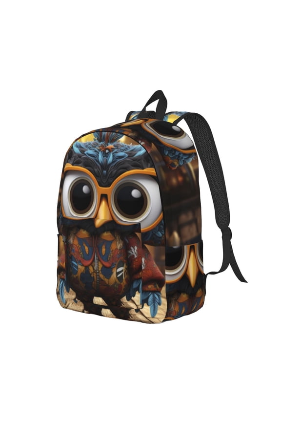 Quirky Owl With Glasses Print Canvas Backpack for Women & Men Retro Aesthetic Rucksack Basic Backpack for High School/College Students Travel Laptop Bag