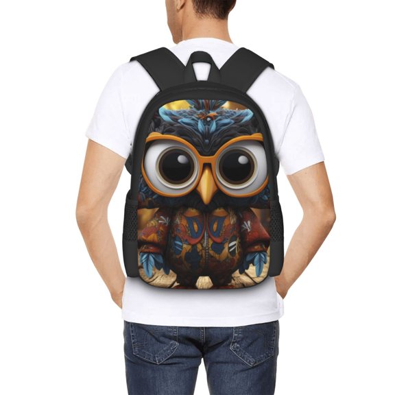 Ratiio Quirky Owl With Glasses Backpack for Men and Women - Durable 600D Oxford Cloth -Large Capacity, Water-Resistant School, Travel, and Hiking Bag