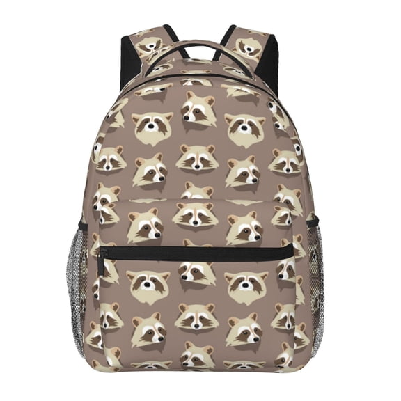 Ratiio Raccoon Print Eco-Friendly Casual Backpack, Water-Resistant Polyester Canvas Daypack with Smooth Zippers, Comfortable & Durable Travel Bag with Laptop Compartment
