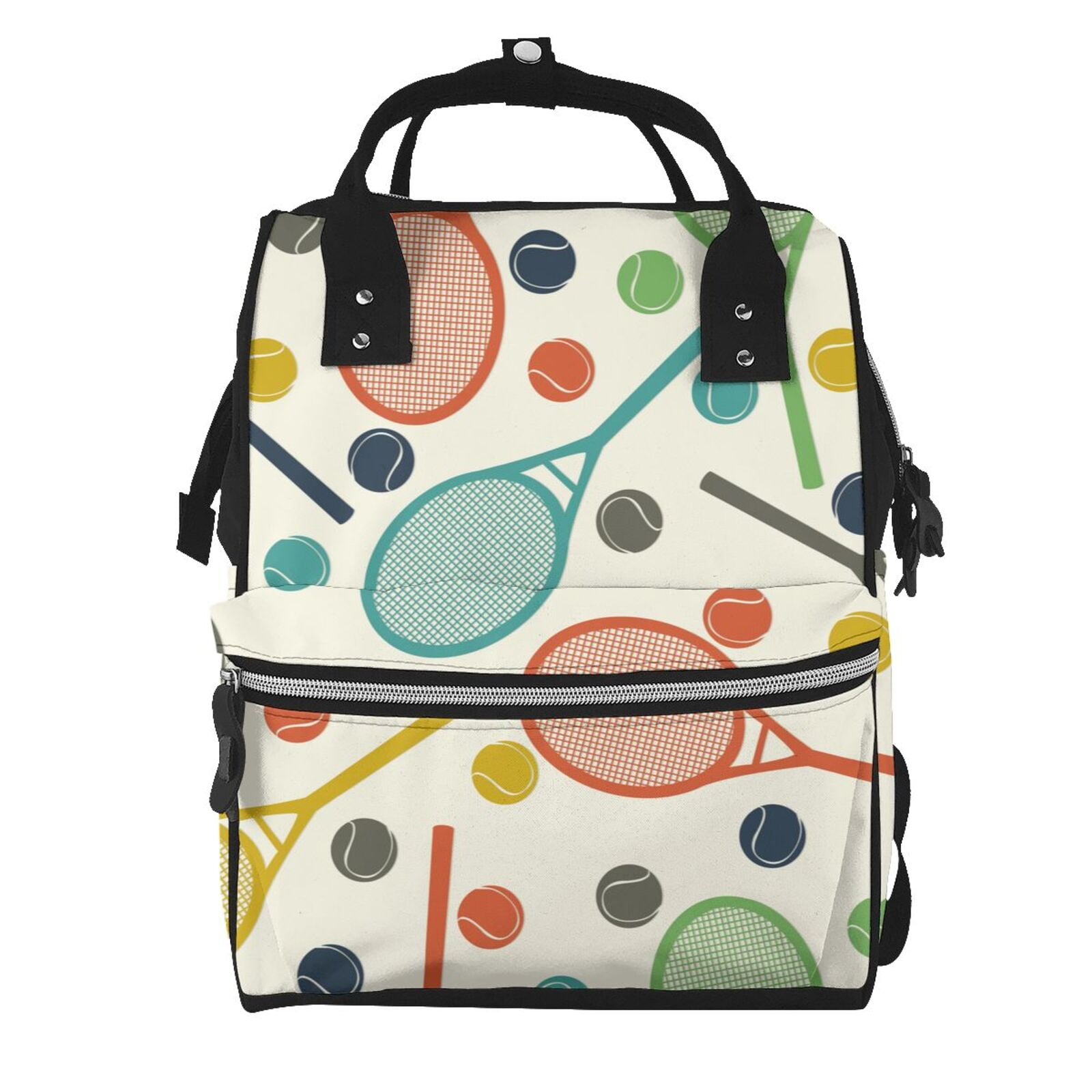 Ratiio Racket and Tennis Ball Mummy Backpack - Waterproof Twill Canvas, Large Capacity Diaper Bag with Multiple Pockets and Adjustable Straps