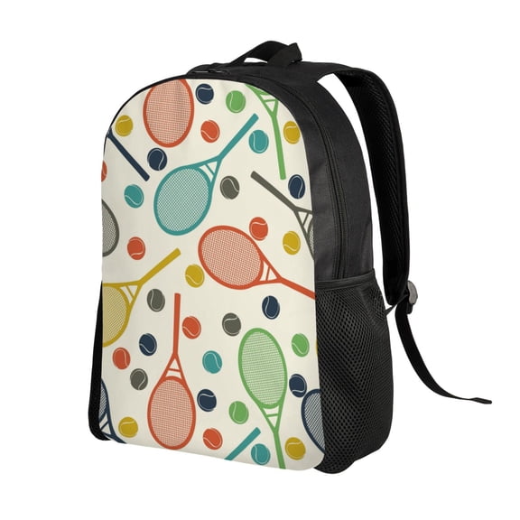 Ratiio Racket and Tennis Ball Print Backpack with Padded 15-inch Laptop Sleeve- Spacious and Durable Daypack for Work and Travel